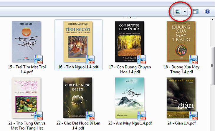 Bìa sách hiển thị trong Windows 7 - Windows Explorer sau khi cài đặt PDF X-change Viewer.